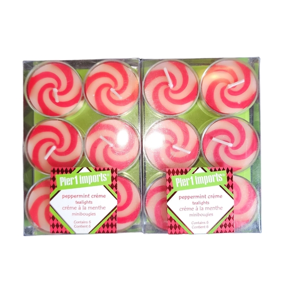 Pier 1 Imports 2 Boxes of 6 Red & White Swirl Peppermint Creme Tealight Candles - Picture 2 of 5